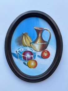 Vintage Oval Still Life Framed Painting