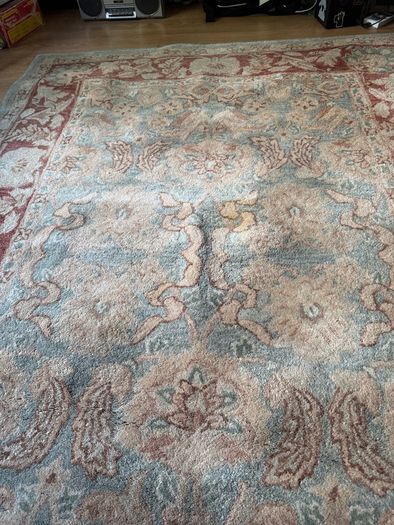 Large 100% Wool Rug (165x235cm) - Traditional Agra Twist - Sage & Terracotta