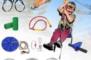 Zip Line Kits for Garden, 38m Zip Wire Kit For Kids and Adults, With Stainless Steel Spring Brake, Tensioning Kit, Safety Harness, Tree Protectors (38m blue)