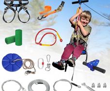 Zip Line Kits for Garden, 38m Zip Wire Kit For Kids and Adults, With Stainless Steel Spring Brake, Tensioning Kit, Safety Harness, Tree Protectors (38m blue)