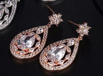 Rose Gold Crystal Drop Dangle Earrings
