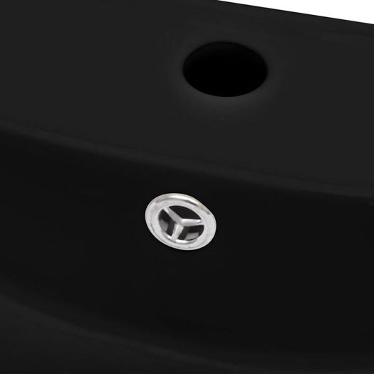 Black Luxury Ceramic Basin Rectangular with Overflow & Faucet Hole