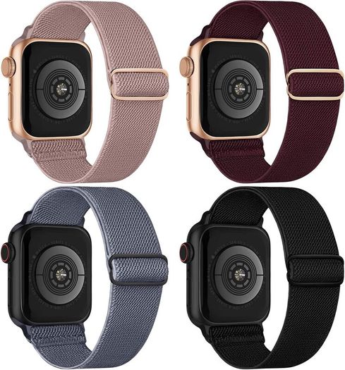4 Pack Stretchy Nylon Strap Compatible with Apple Watch Straps 38mm 40mm 41mm 42mm(series 11 10), Adjustable Sport Elastic Bands for iWatch Series 11/10/9/8/7/6/5/4/3/2/1/Ultra3/2/1/SE3