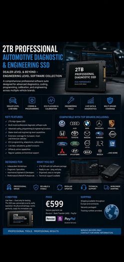 2TB Professional Automotive Diagnostic SSD | Dealer Level | ECU Programming | Coding | Multi-Brand | Ready to Use