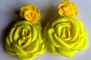 Fluroscent Yellow &amp; Mustard Two-tier Floral Dangle Earrings