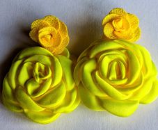 Fluroscent Yellow & Mustard Two-tier Floral Dangle Earrings