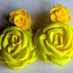 Fluroscent Yellow & Mustard Two-tier Floral Dangle Earrings
