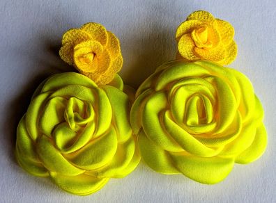 Fluroscent Yellow & Mustard Two-tier Floral Dangle Earrings