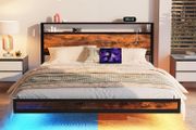 Floating Bed Frame Double Size with Charging Station and LED Lights