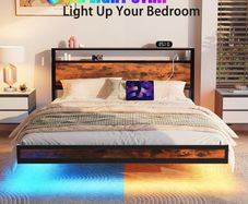 Floating Bed Frame Double Size with Charging Station and LED Lights