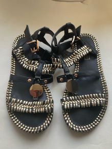 River Island Black & Gold Metallic Woven Gladiator Sandals (UK 5 / EUR 38)
