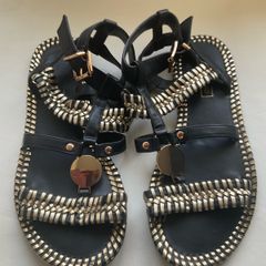 River Island Black & Gold Metallic Woven Gladiator Sandals (UK 5 / EUR 38)