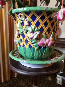 Rare huge Majolica Jardiniere with Matching tray