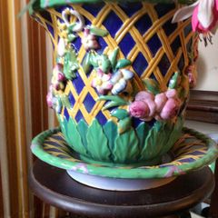 Rare huge Majolica Jardiniere with Matching tray