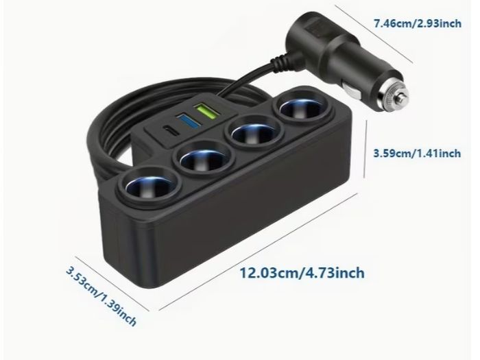 7-In-1 Multi-Function Car Charger Extendable to Rear Seats Features Type-C And Dual USB Ports Four Expansion Ports Wide Compatibility, Without Battery