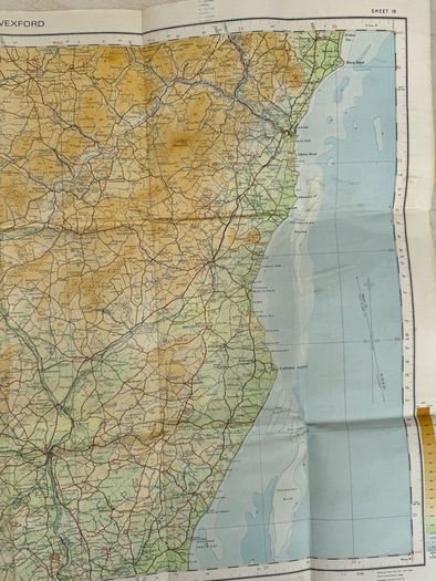 Vintage 1970's Ordnance survey of Ireland map of Carlow and Wexford, map no.19