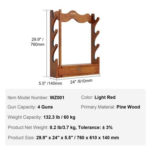Gun Rack, Wood Gun Rack Wall Mount, Gun Display Rack holds 4 Rifles, Shotguns, 60 kg Heavy Duty Wall Storage Display Rifle Rack with Soft Padding