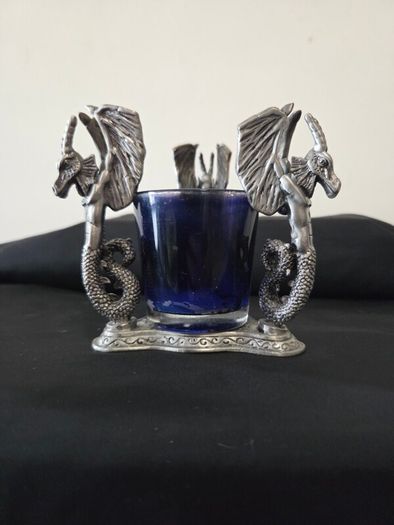 Heavy Pewter Dragon Candle Holder