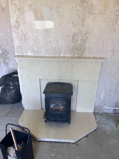 marble fireplace and stove