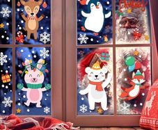 Christmas Window Clings Stickers 8 Sheets Xmas Snowflake Animal Window Decals Display Room Decoration (FREE POSTAGE)