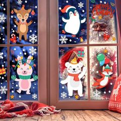 Christmas Window Clings Stickers 8 Sheets Xmas Snowflake Animal Window Decals Display Room Decoration (FREE POSTAGE)