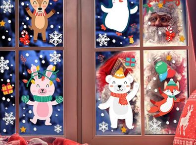 Christmas Window Clings Stickers 8 Sheets Xmas Snowflake Animal Window Decals Display Room Decoration (FREE POSTAGE)