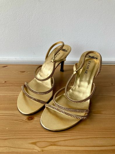 Ecoral special occasion gold leather heels 7/40