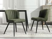 Set of 2 Dining Chairs with Quilted Back PU Leather Upholstered Seat and Metal Legs