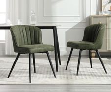 Set of 2 Dining Chairs with Quilted Back PU Leather Upholstered Seat and Metal Legs