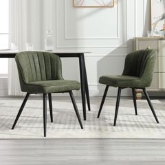 Set of 2 Dining Chairs with Quilted Back PU Leather Upholstered Seat and Metal Legs