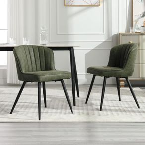 Set of 2 Dining Chairs with Quilted Back PU Leather Upholstered Seat and Metal Legs