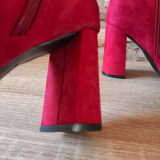 Wine Suede Ankle boots with gold buckle, size 6