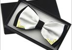 Gold Tip Satin Bowtie - White