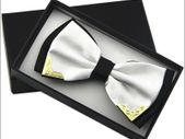 Gold Tip Satin Bowtie - White