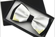 Gold Tip Satin Bowtie - White