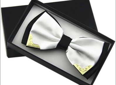 Gold Tip Satin Bowtie - White