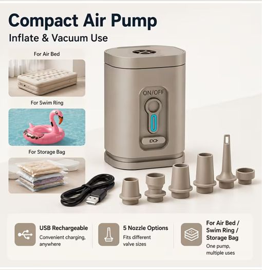 Outdoor Camping Mini Fast Charging Electric Air Pump 30W High Power 1200 Mah USB Charging Multi-Function Portable Inflatable And Deflation Dual-Purpose Pump, Suitable for Vacuum Compression Bags, Inflatable Sofas,