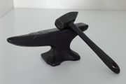 Vintage Miniature Blacksmiths Anvil and Hammer - Cast Iron