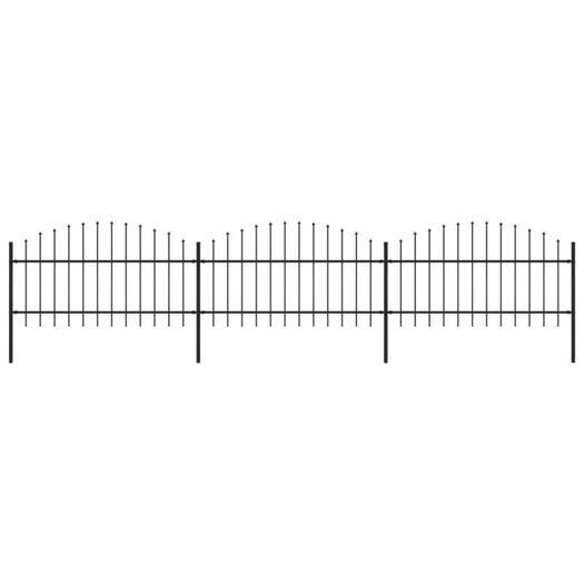 Garden Fence with Spear Top Steel (1-1.25)x5.1 m Black