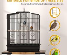 Large Metal Bird Cage with Perches, Food Bowls, Swing, for Budgies, Parakeets, Black