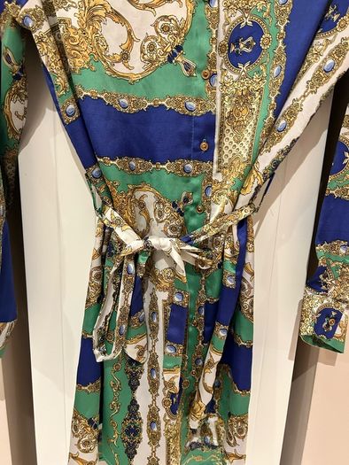 Misspap green,white,blue and gold silk like shirt dress