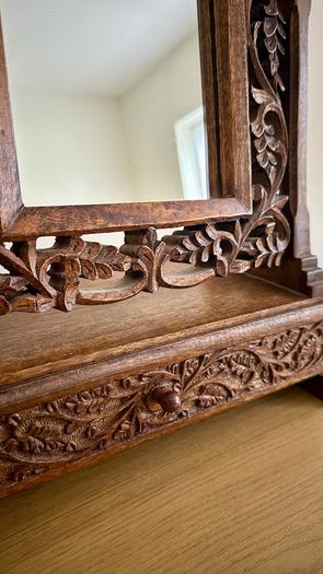Hand-Carved Wooden Mirror