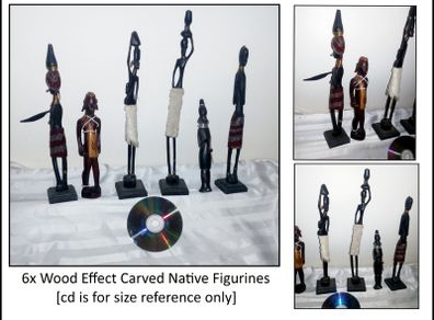 6 x Wood Effect Carved Native Figurines