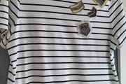 M&amp;S Indigo Striped Tee with Embellished detail Sz 14UK (Rrp 39)
