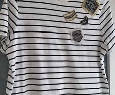M&S Indigo Striped Tee with Embellished detail Sz 14UK (Rrp 39)