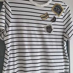 M&S Indigo Striped Tee with Embellished detail Sz 14UK (Rrp 39)