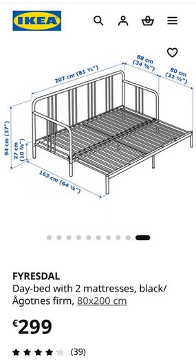 FYRESDAL metal frame sofa bed/ day bed 80x200cm