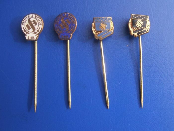 SELLIER & BELLOT (ammunition manufacturer) - four vintage promotional badges (1960s / 1970s)