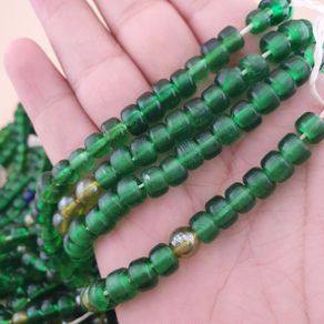 Vintage African style Green Glass Beads Necklace 24 inches