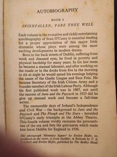 Sean O' Casey Inishfallen,fare Thee Well Autobiography Book 4 1917-1926. Paperback In Good Condition.
